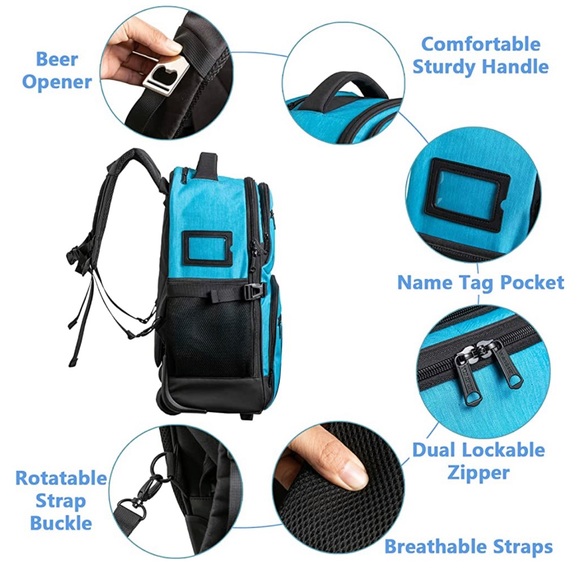 Cooler Backpack with Wheels, 30 Cans Insulated Rolling Cooler Bag, Large - Picture 7 of 7